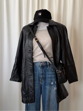 Vintage 2000s Anne Klein Leather Jacket Black Small Minimalist.